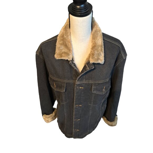 JYG Dark Denim Lined Jean Jacket Mid Length Faux Fur Fully Lined Vintage Size XL - Picture 5 of 6